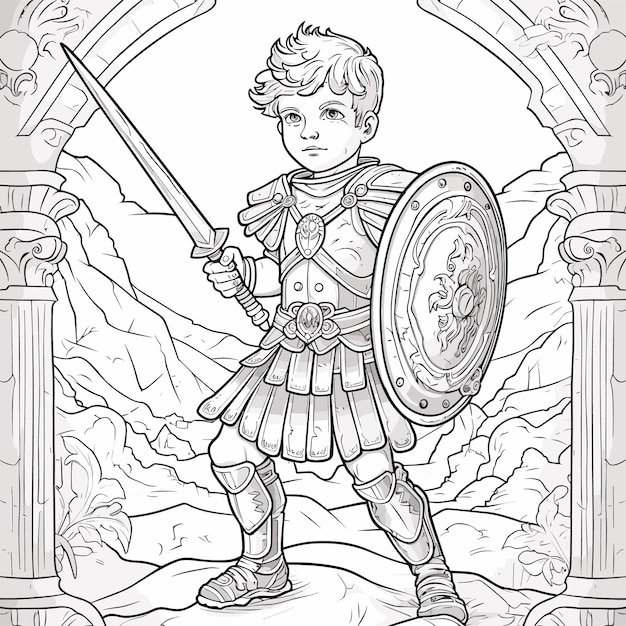 Premium vector vector brave knights and princess coloring page castle armor swords and chibi style fun for kids
