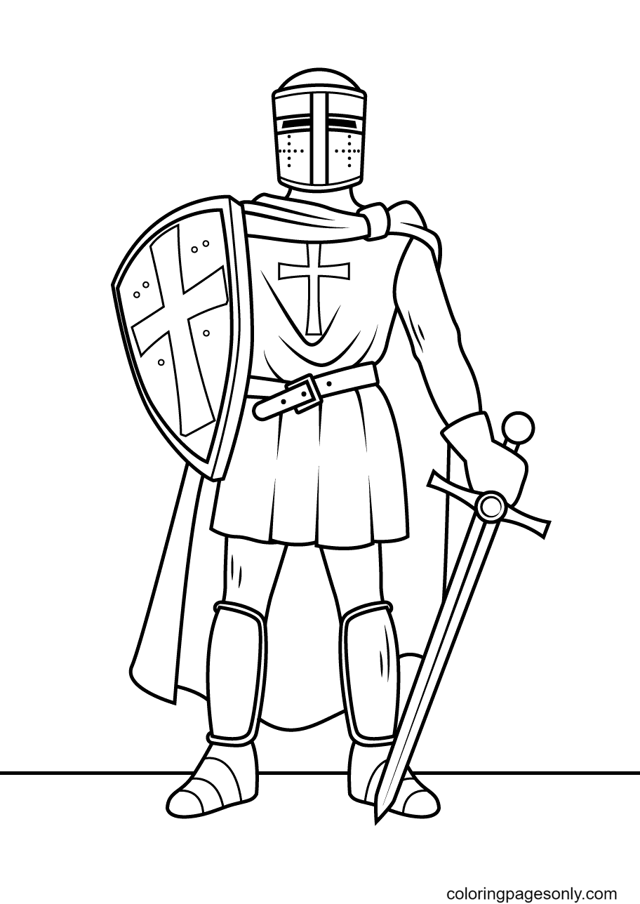 Knight with shield and cape coloring page