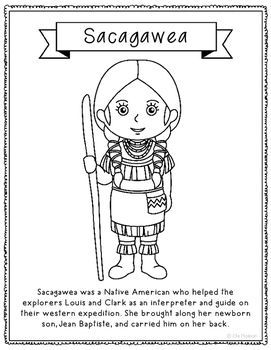 Sacagawea coloring page or poster sacagawea history interactive notebook coloring pages