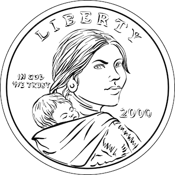 Premium vector american money sacagawea dollar black and white sacagawea and her child on obverse