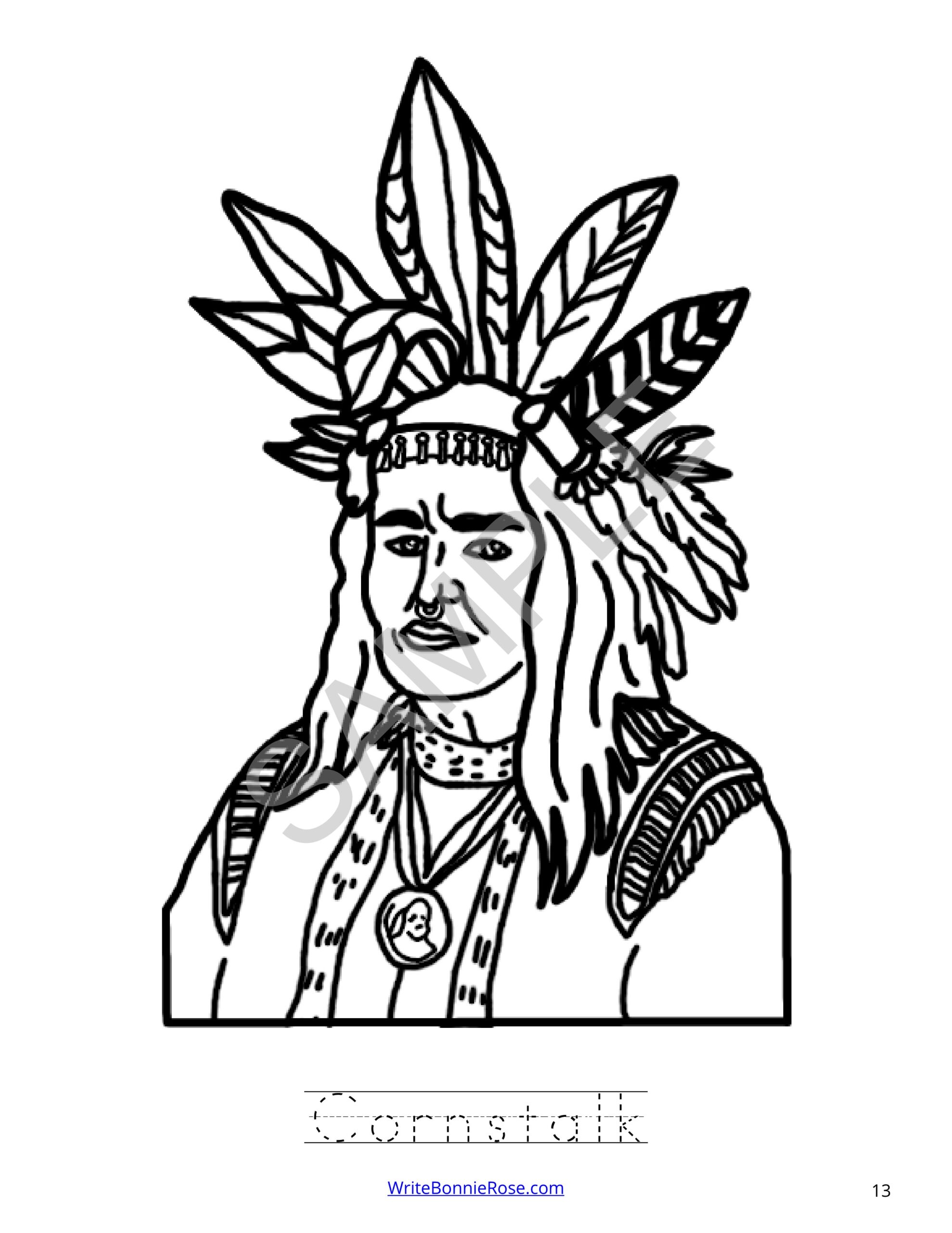 Famous native americans coloring book with print copywork made by teachers