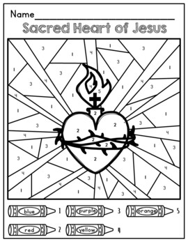 The sacred heart of jesus coloring pages color by number and craft