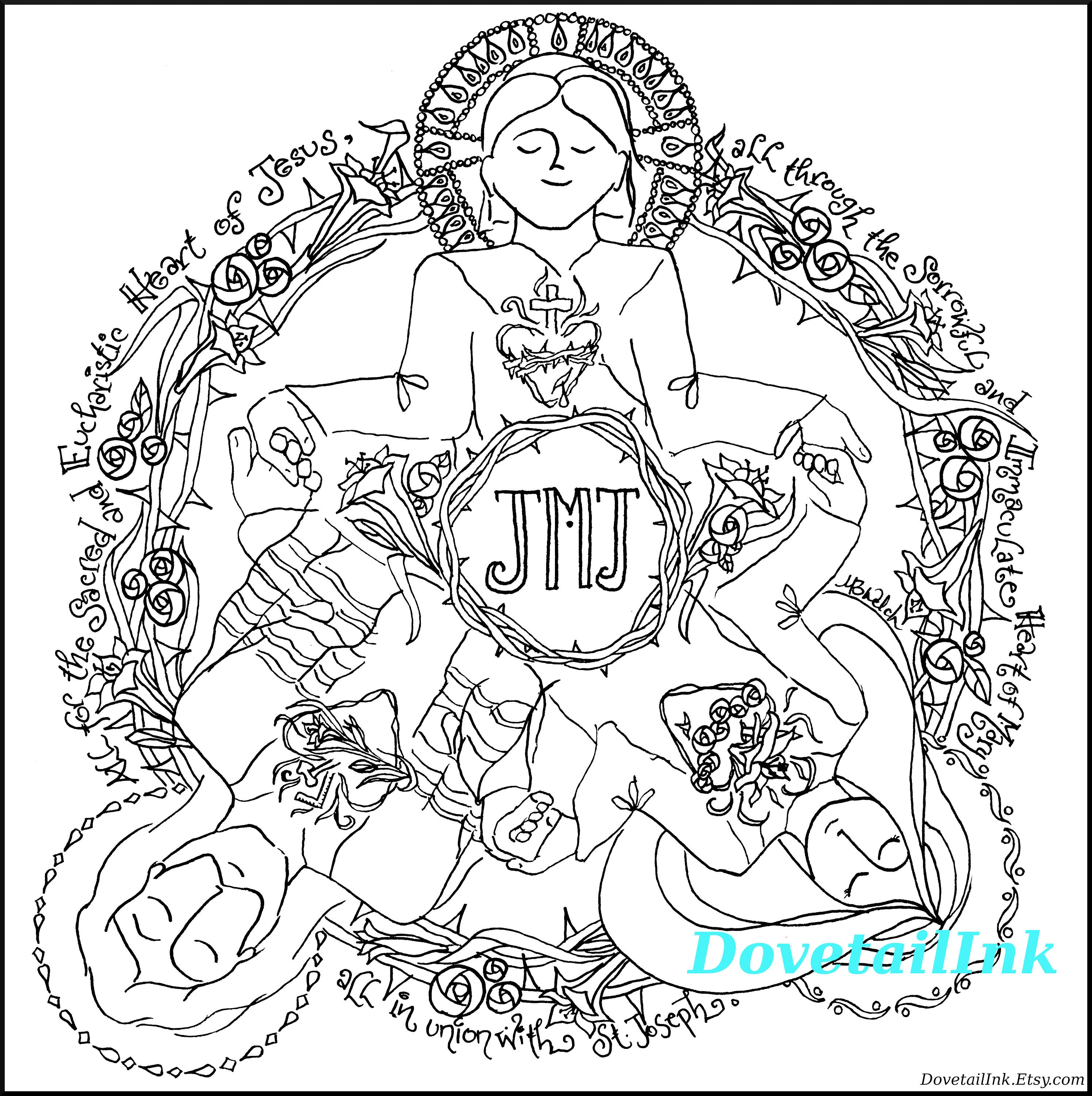 Holy family coloring page for all ages with sacred heart immaculate heart chaste heart jmj homeschool re confirmation christmas download now