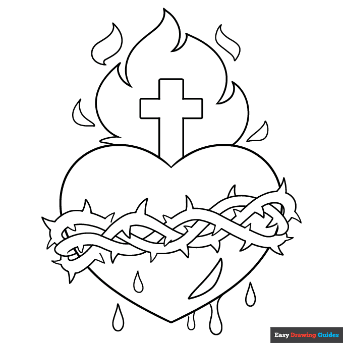 Sacred heart coloring page easy drawing guides