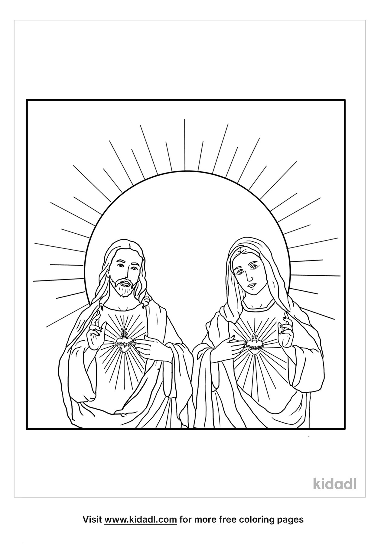 Free sacred heart of jesus and immaculate heart of mary coloring page coloring page printables