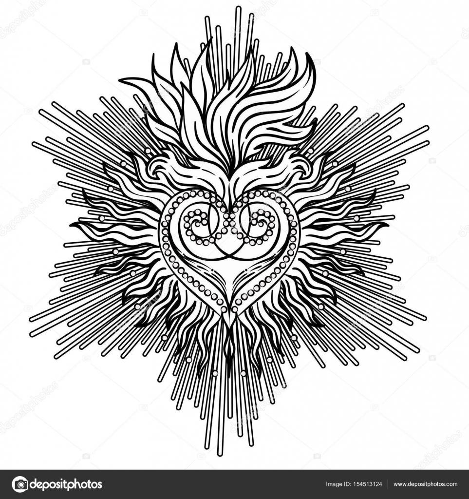 Sacred heart of jesus with rays vector illustration black isola stock vector by vgorbash