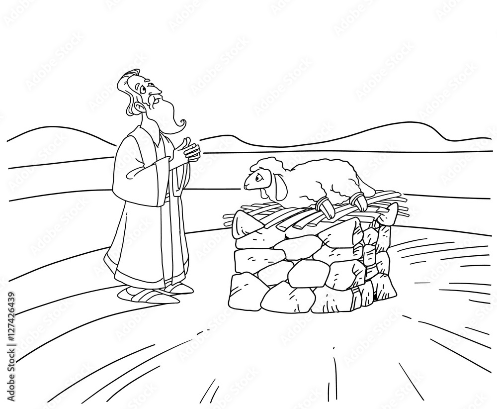 Abraham brings a lamb sacrifice illustration