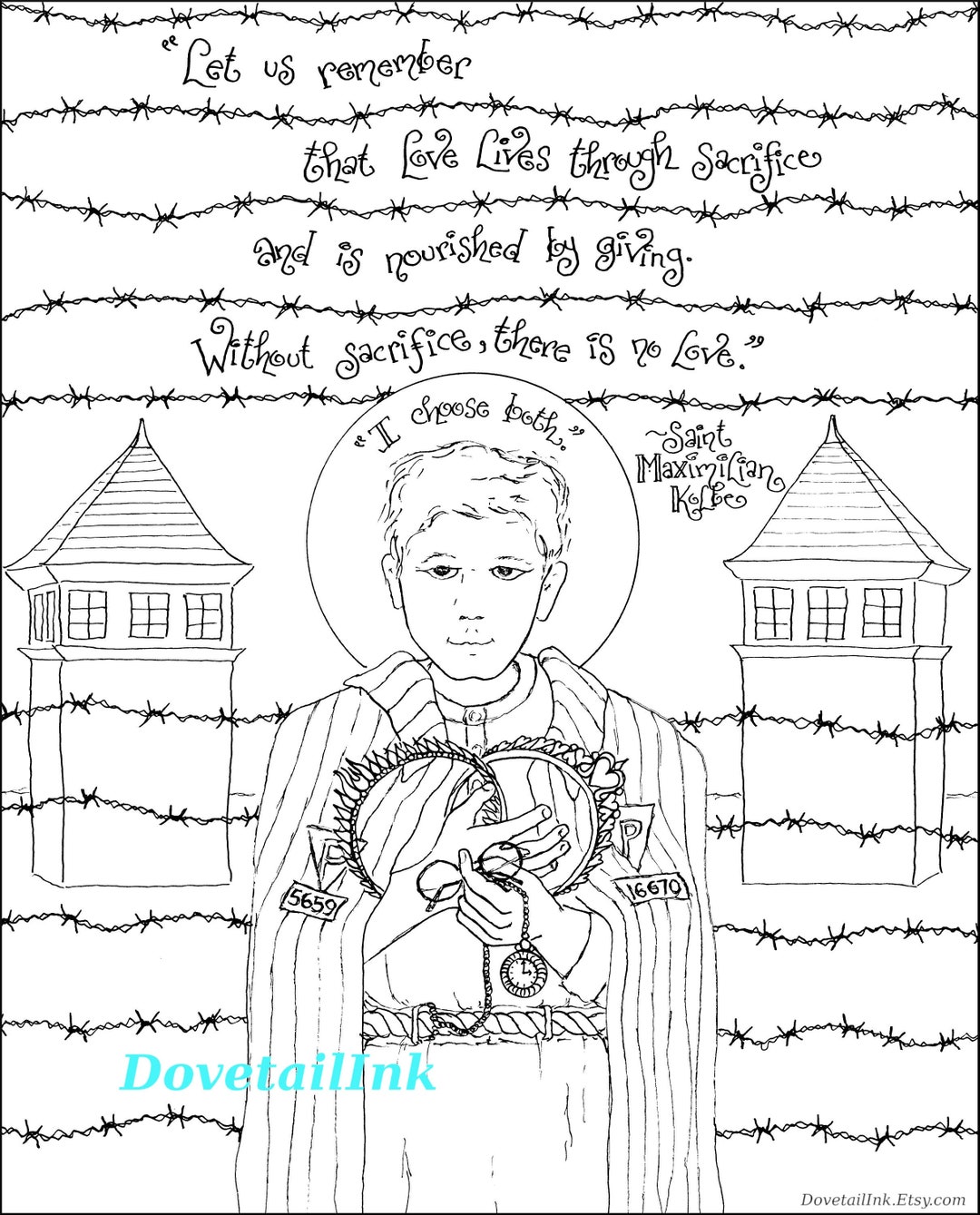Young st maximilian kolbe catholic saint coloring page for all ages with quotes confirmation saint rcia homeschool re immaculata