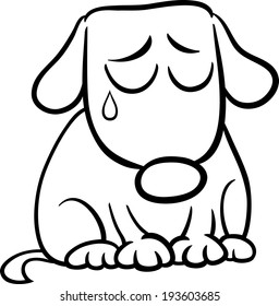 Black white cartoon illustration cute sad stock illustration