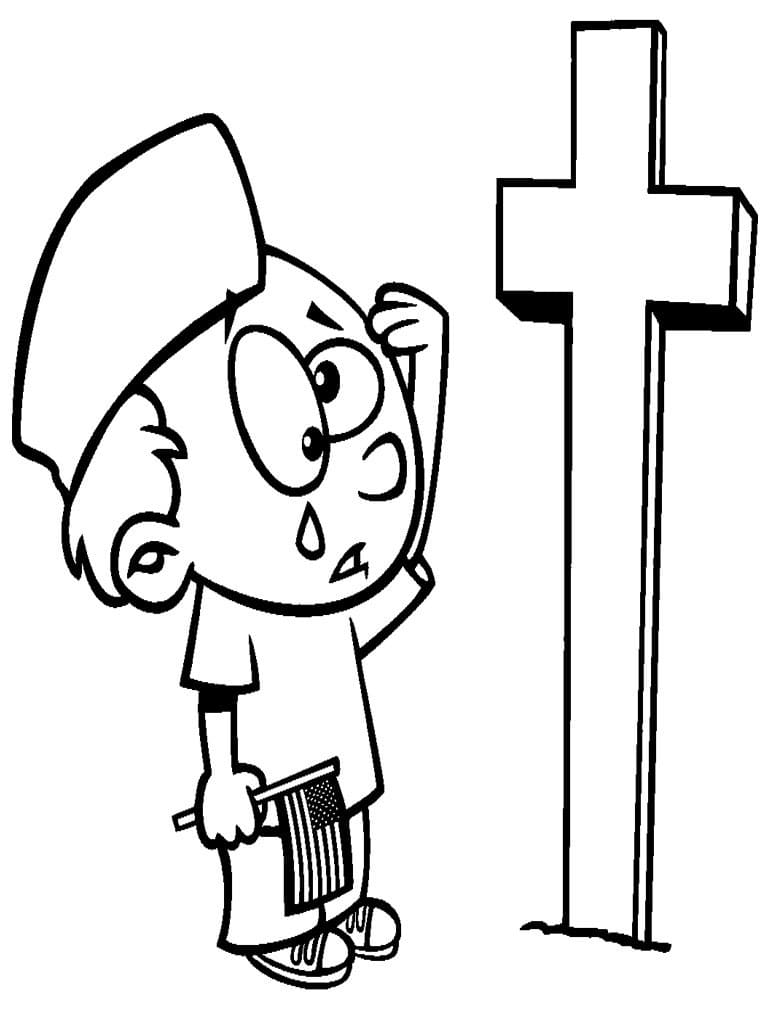 Sad boy on memorial day coloring page