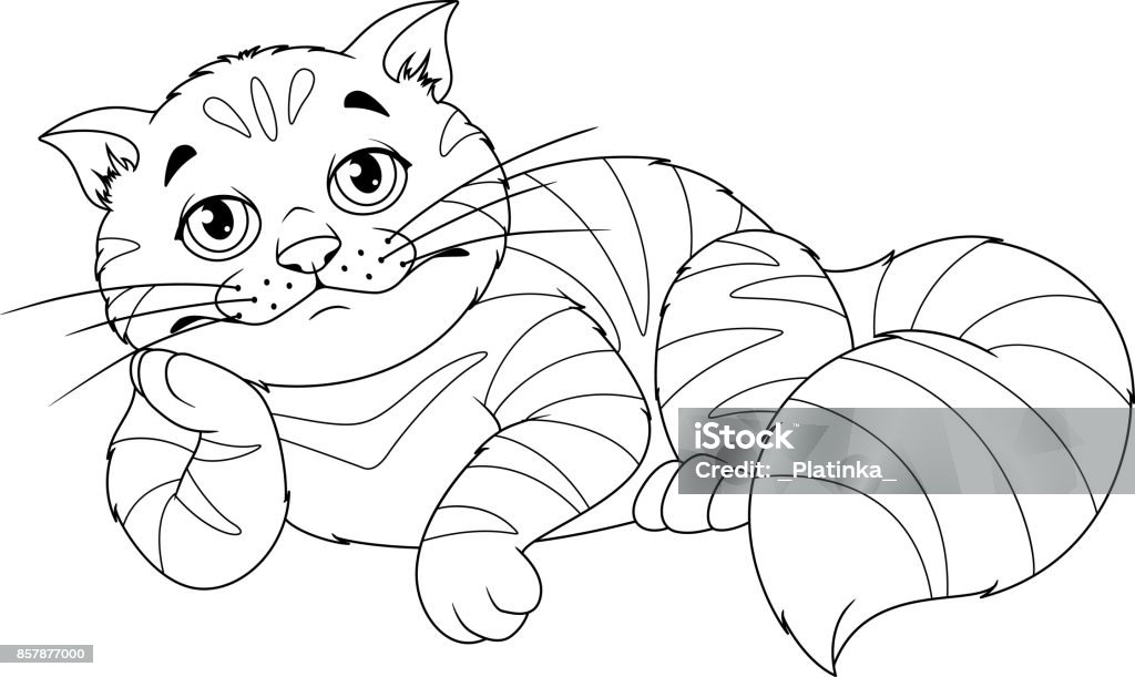 Sad cat coloring page stock illustration