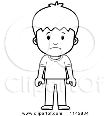 Cartoon clipart of a black and white school boy with a sad expression