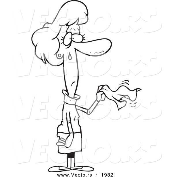 R of a cartoon sad woman waving farewell