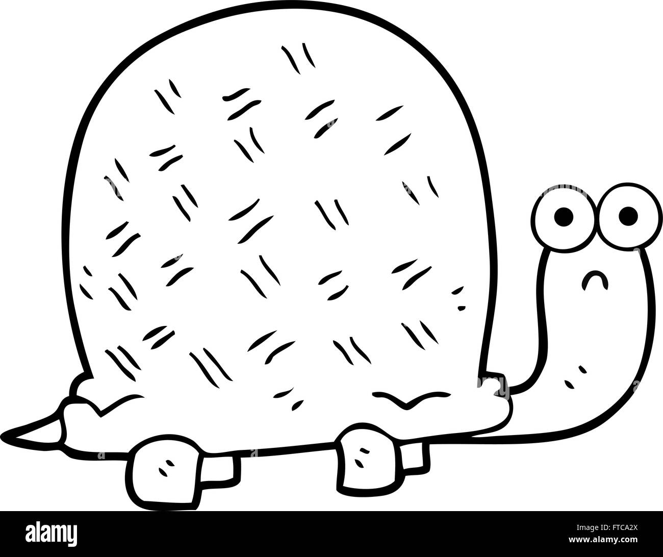 Freehand drawn black and white cartoon sad turtle stock vector image art