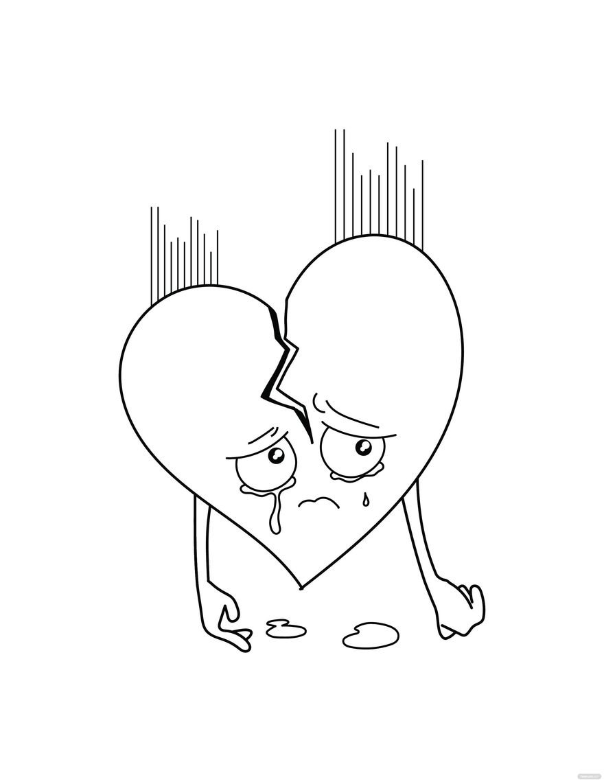 Free sad broken heart coloring page