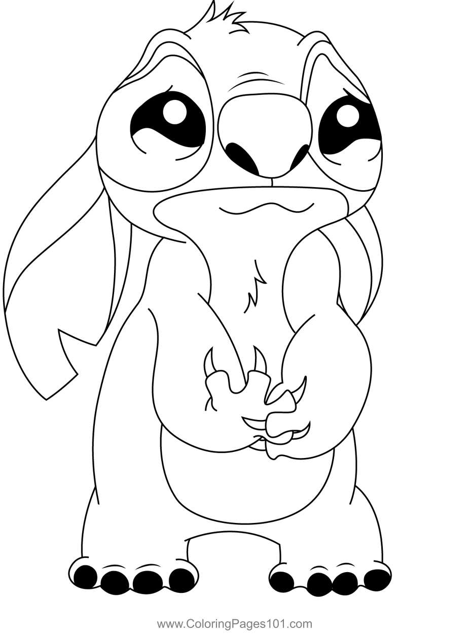 Sad stitch coloring page for kids