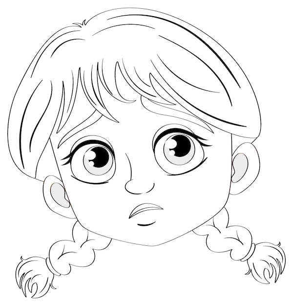 Premium vector sad girl with braids coloring page outline