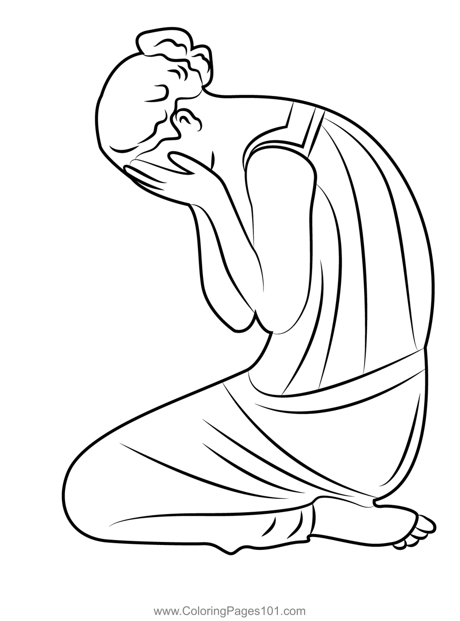Sad girl coloring page for kids