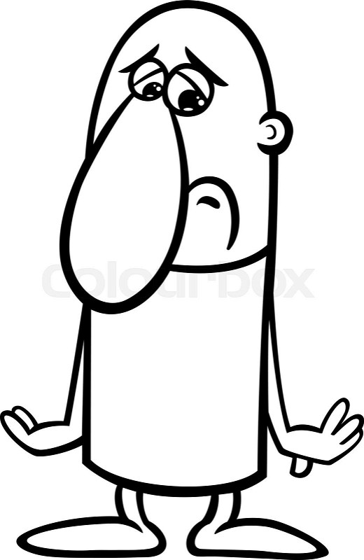 Sad guy cartoon coloring page stock vector