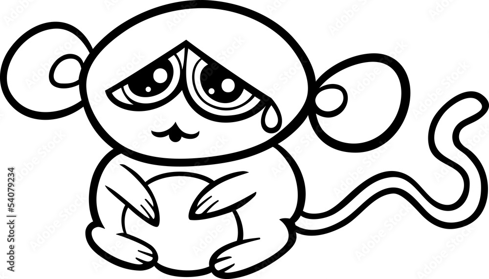 Cartoon sad monkey coloring page vector