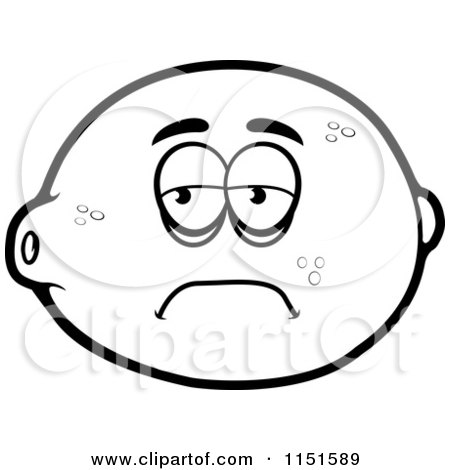 Cartoon clipart of a black and white sad lemon mascot