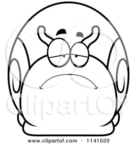 Cartoon clipart of a black and white depressed sad snail