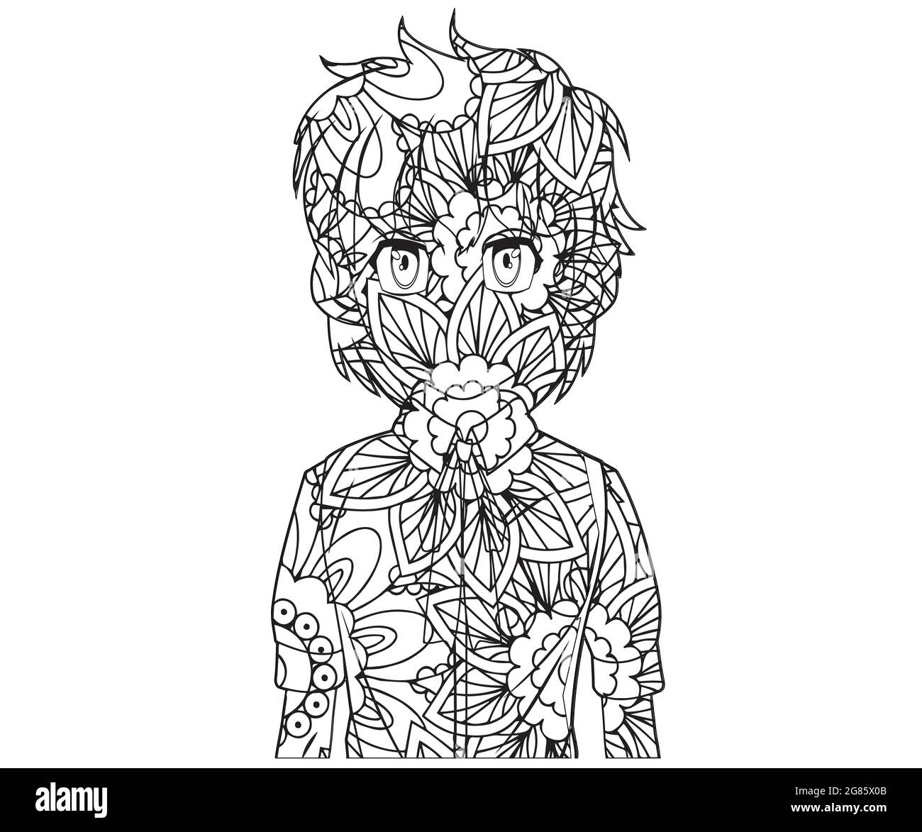 Sad anime coloring page floral mandalaseamless pattern for prints designs and coloring books stock vector image art