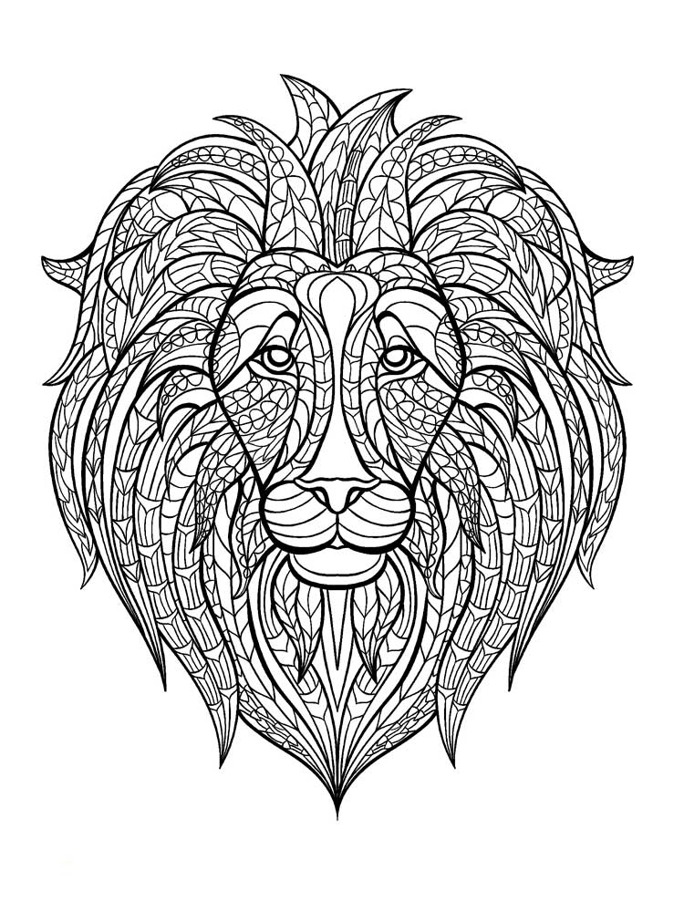 Mandala with a lion with sad eyes coloring page