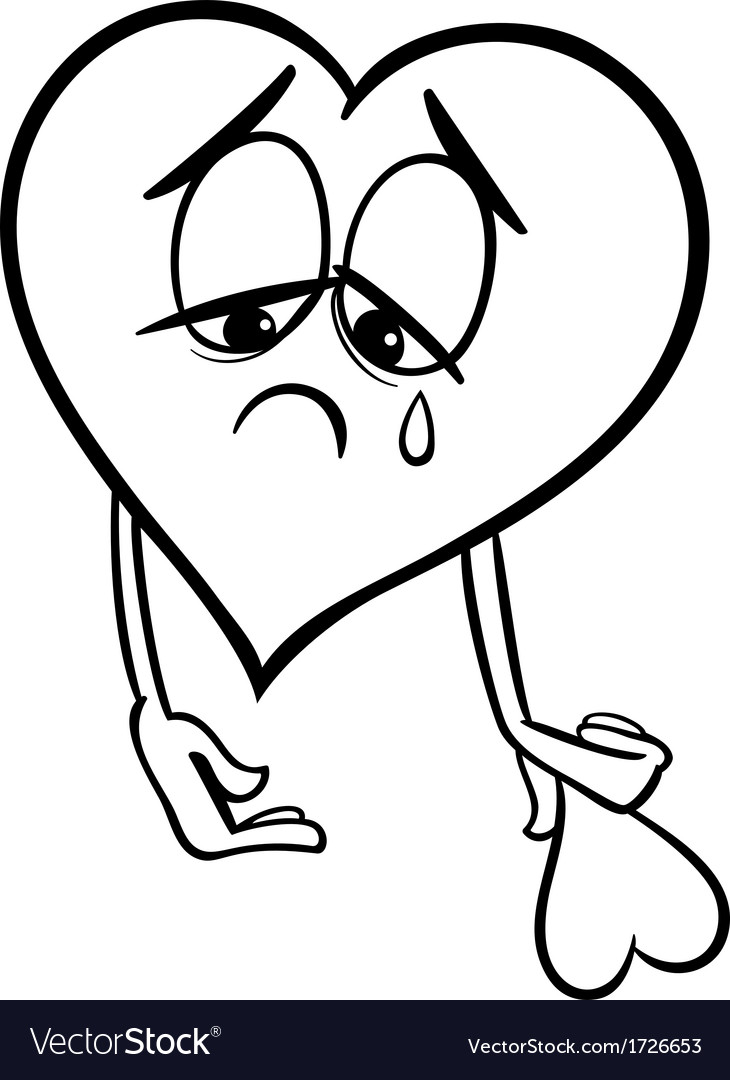 Sad broken heart coloring page royalty free vector image