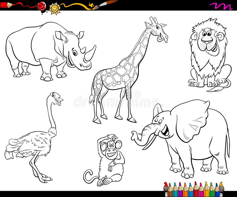 Safari animals coloring page set stock illustrations â safari animals coloring page set stock illustrations vectors clipart