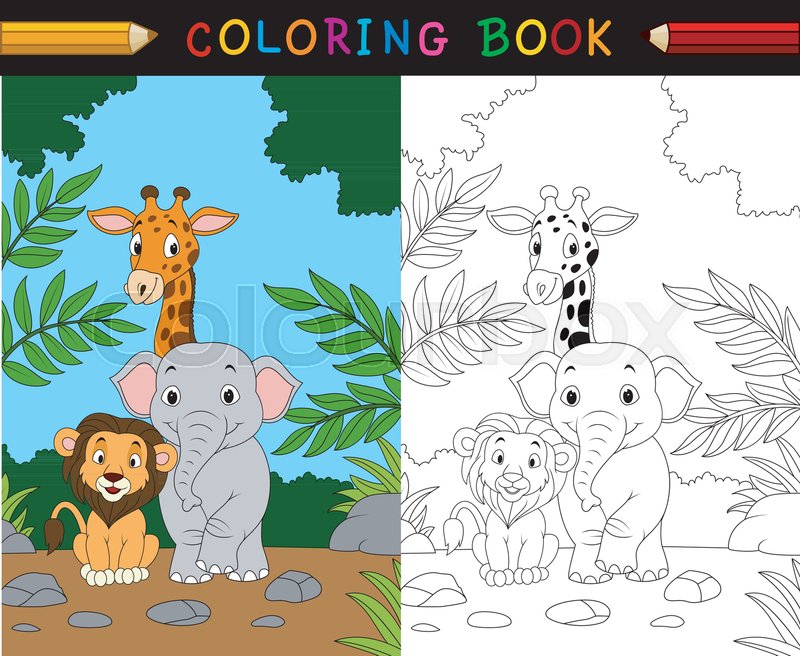 Cartoon safari animal coloring book stock vector