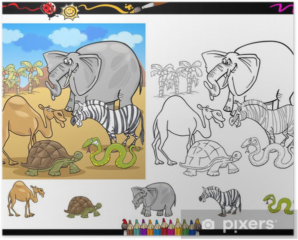 Poster safari animals coloring page set