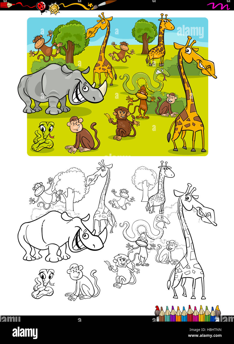 Safari animals coloring page stock photo