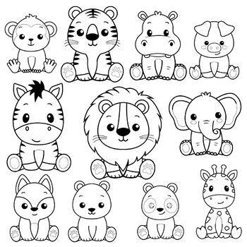 Safari animals digital stamp clipart coloring pages svg eps png