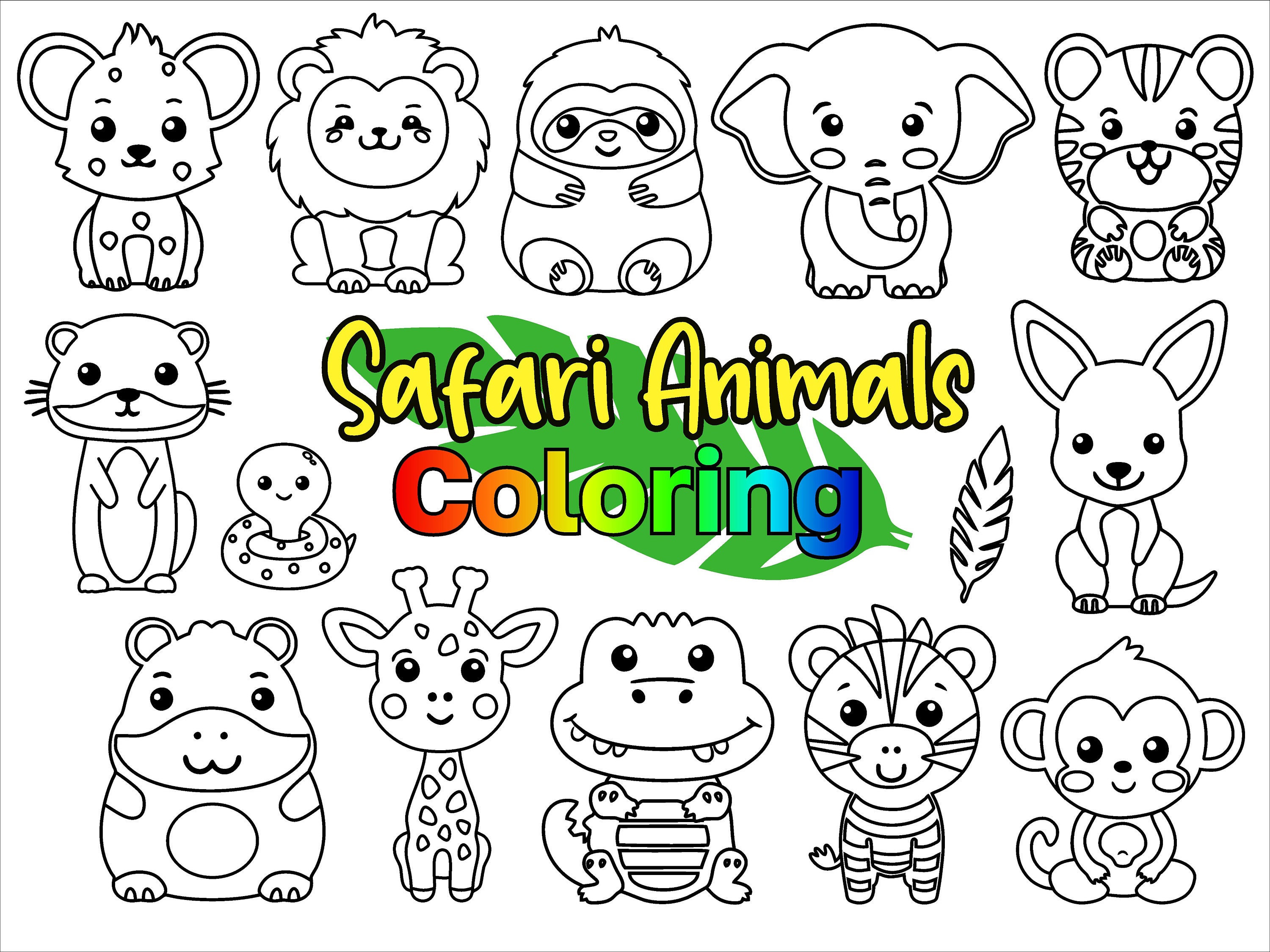 Safari animals coloring pages for kids kids party games safari animals monkey lion elephant mercial use instant download