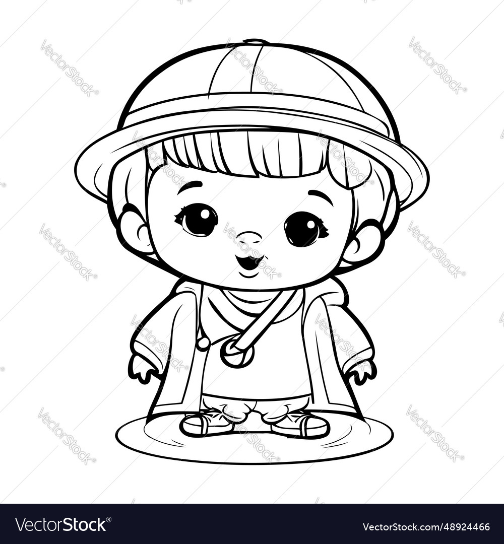 Coloring book for children boy in safari hat vector image