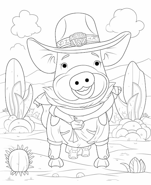 Premium ai image sandy safari coloring fun with a cute pig in the desert