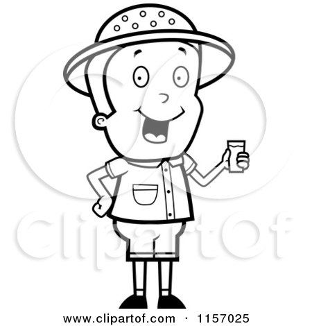 Cartoon clipart of a black and white safari boy holding a cup of water