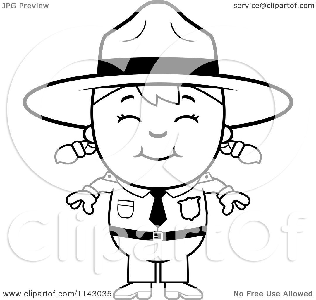 Cartoon clipart of a black and white happy forest ranger girl