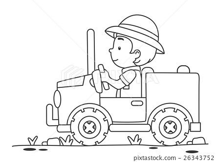 Kid boy safari jeep color page
