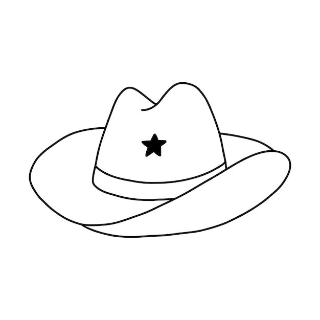 Premium vector cute hand drawn doodle of cowboy hat with outline sheriff hat with star in cowboy and cowgirl western theme simple colorful clipart with print for horse ranch and wild