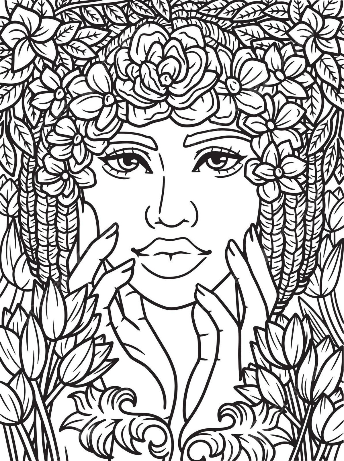 Coloring page of a young african american girl with flowery accents for kids vector flower drawing girl drawing ring drawing png and vector with transparent background for free download