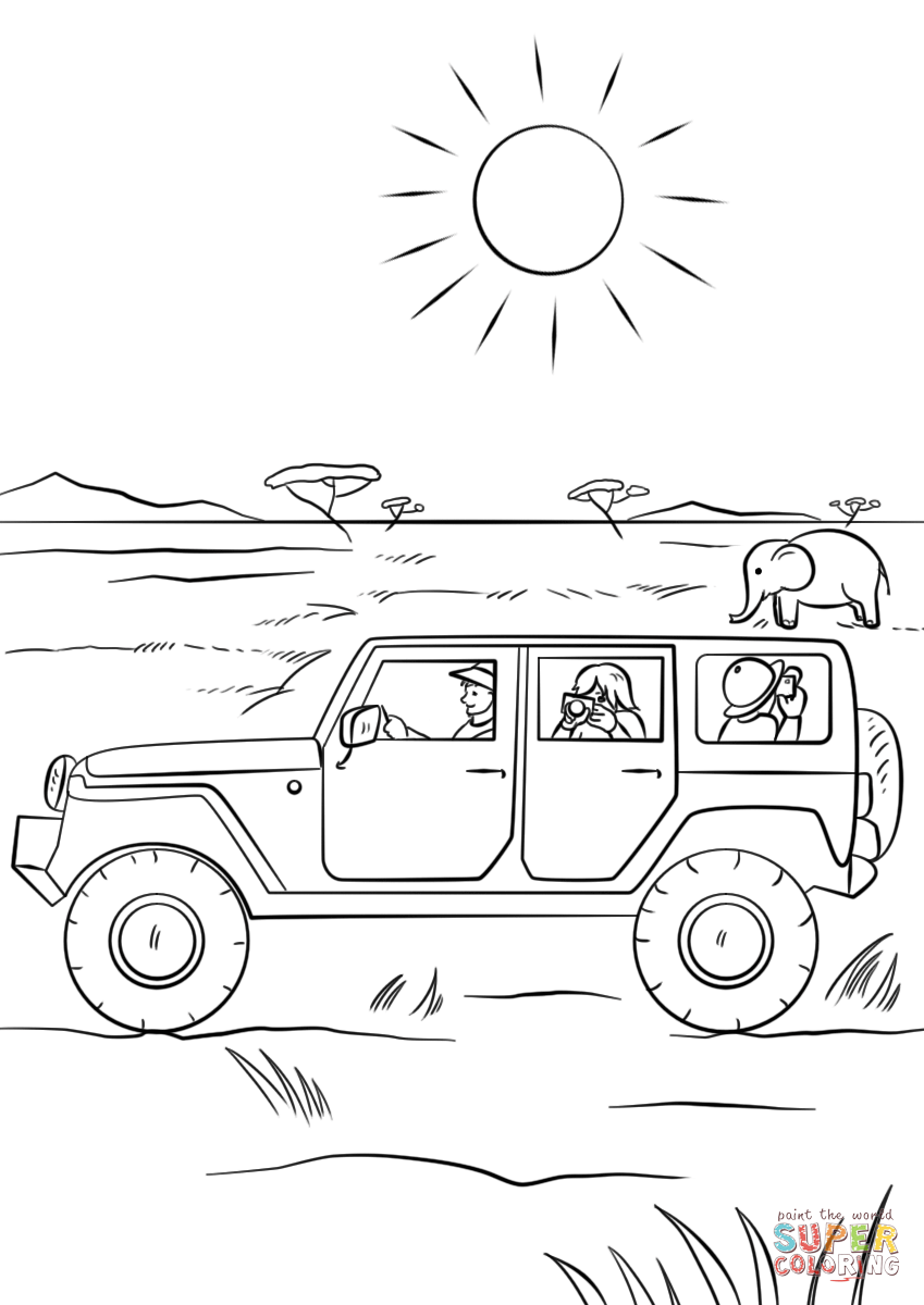 Safari jeep coloring page free printable coloring pages