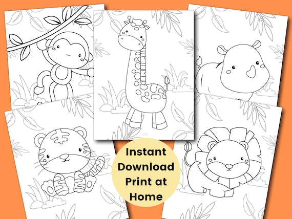 Safari coloring pages for kids kids party games jungle birthday favor animal coloring sheet baby shower activities homeschool printable