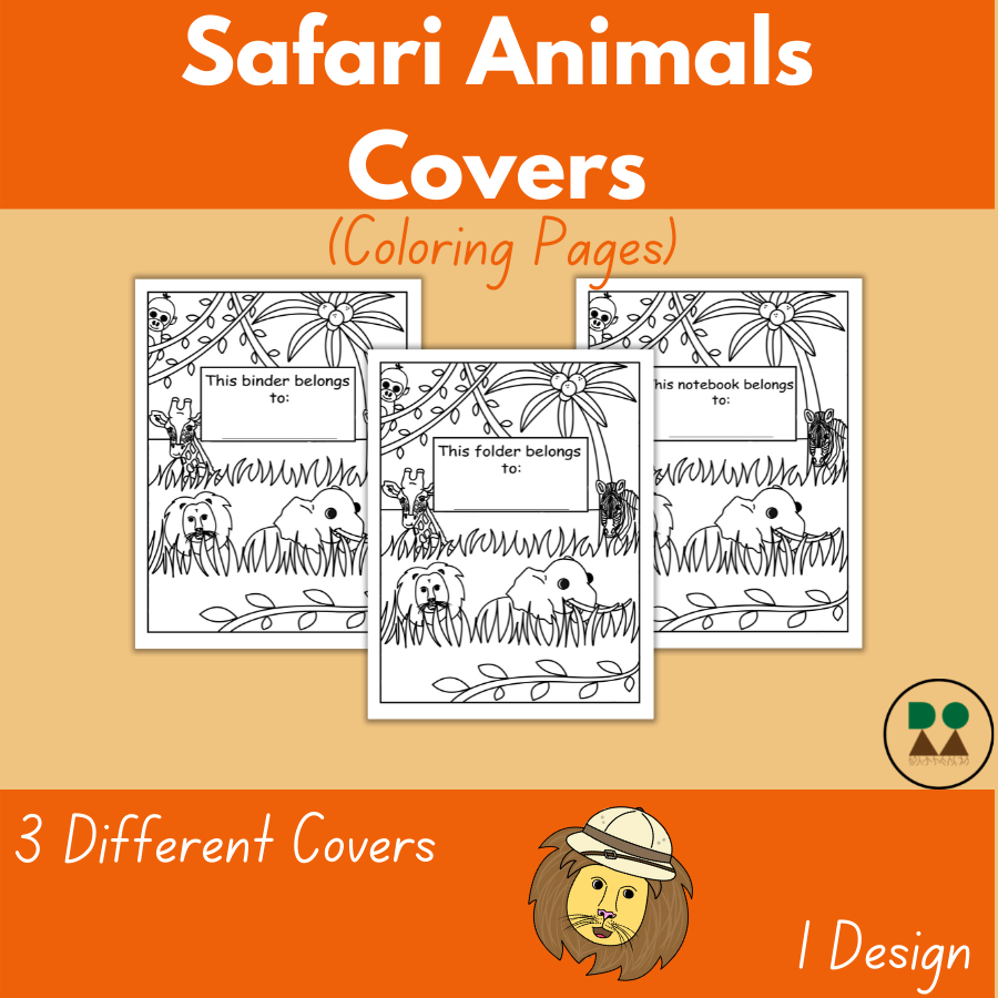 Safari animals printable covers binder folder notebook in coloring pages