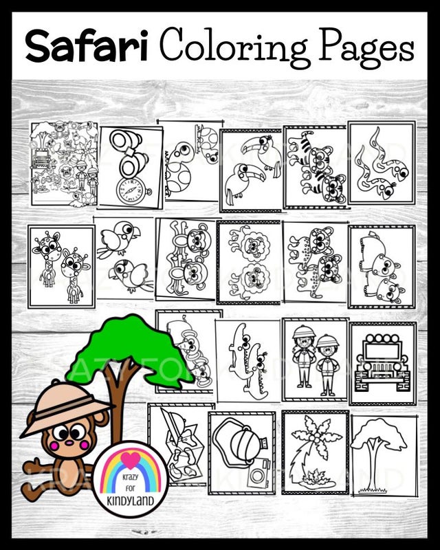 Safari jungle rainforest vehicles puppy dog detective coloring pages bundle