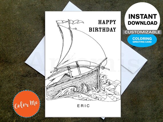 Printable sailing birthday card make your own cards at home instant download customized diy card sailboat design