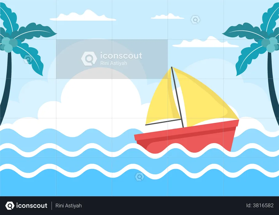 Best sailing boat in sea illustration download in png vector format