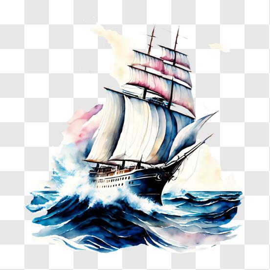Download captivating painting of an old sailing ship in the ocean png online