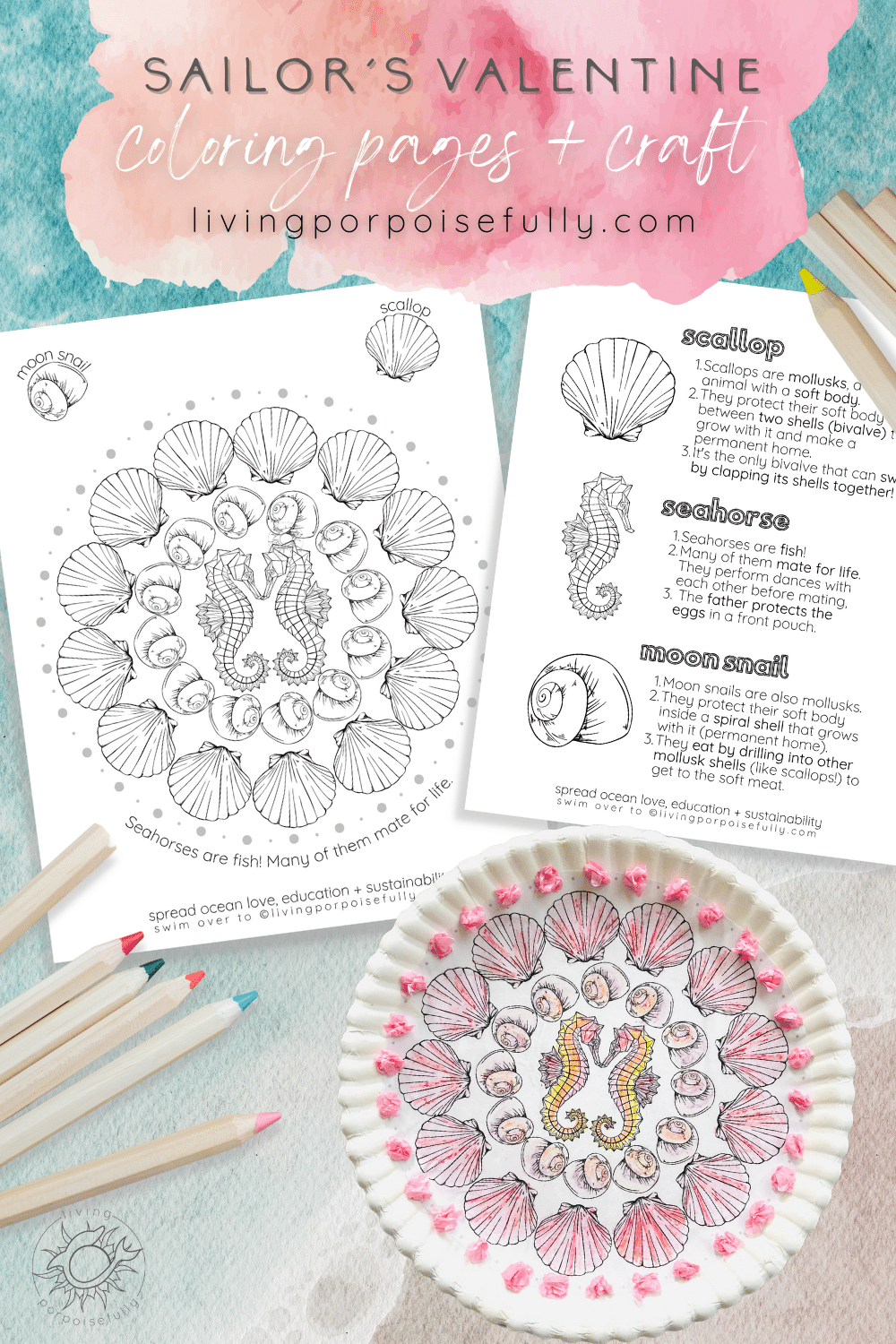 Sailors valentine seashore love coloring pages craft